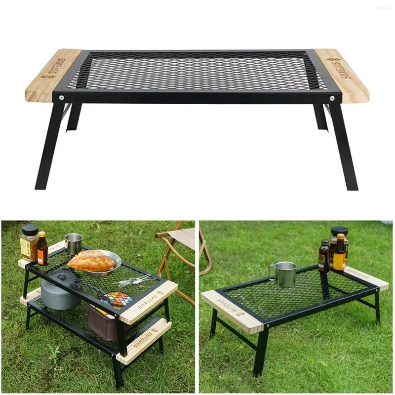 Camp Furniture Iron Outdoor Folding Mini Net Table Camping BBQ Backyard Desk med Anti-Scalde tr￤handtag