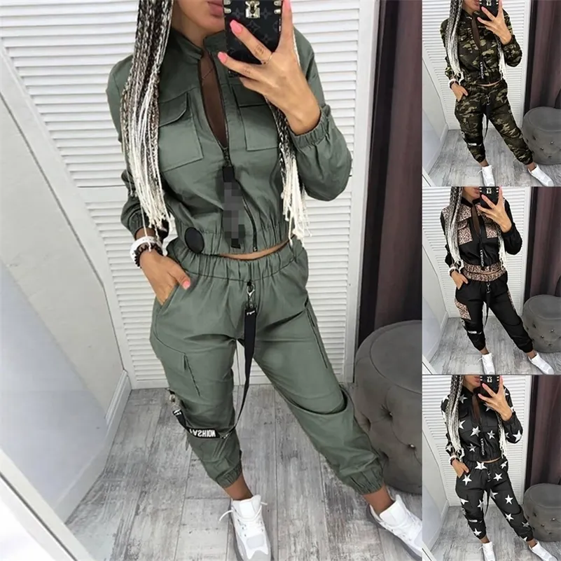 Twee stuk broekstukken voor dames vrouwen joggers streetwear track pak casual sport tracksuit lange mouw zipper tops 220919