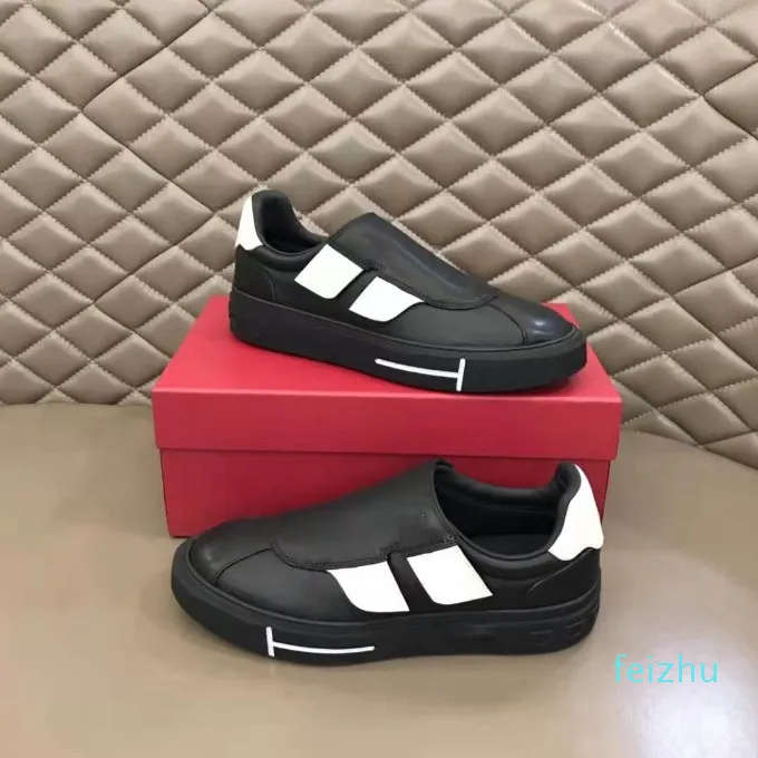 أفضل Men Men Gancini Shoes Shoes Velcro Strap Low-Top-Top Calfskin Calfskin Trainers White Black Skateboard Rubber Extole Walking EU38-46