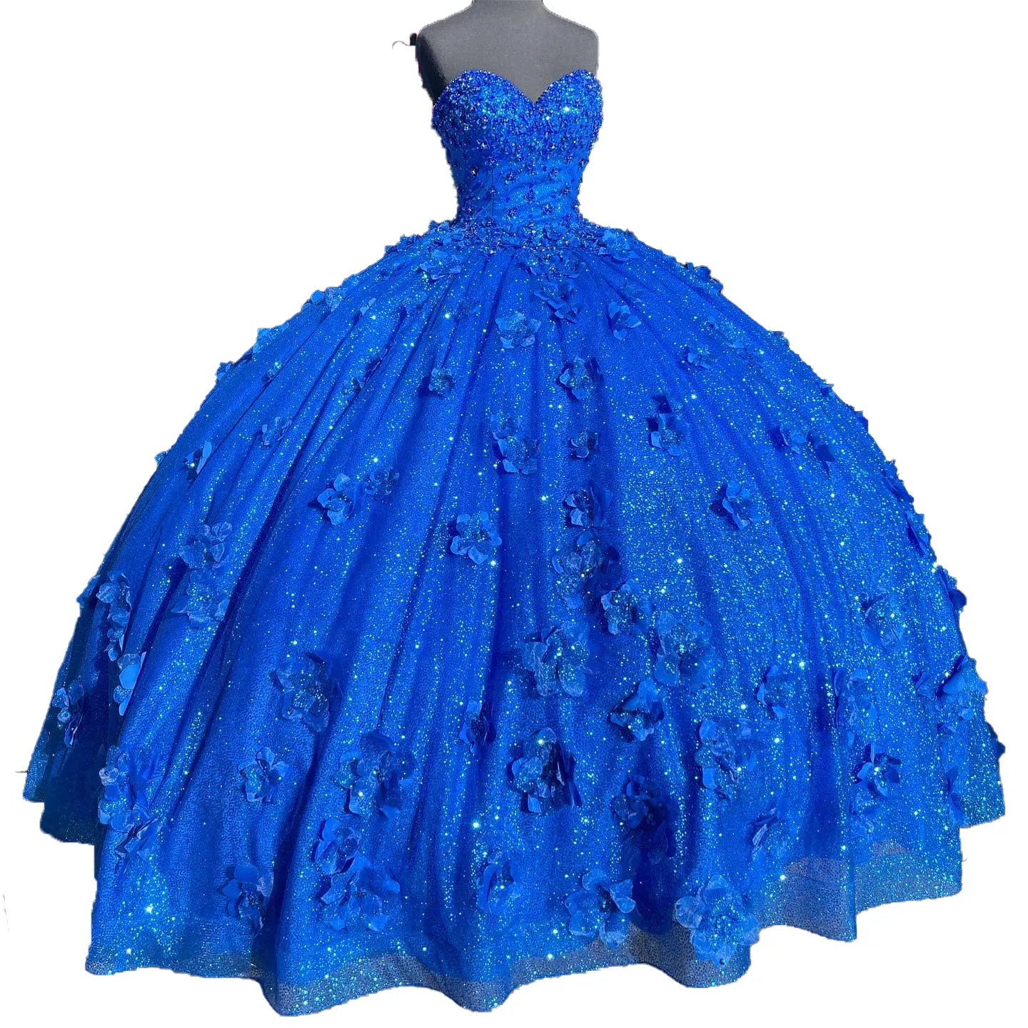 Robe De Quinceanera Bleu Royal Paillettes Perles Hors Épaule Coing Robe De Bal À La Main Fleur Cristal Corset Doux 15 Fête D'anniversaire De Bal Robes De 15 Anos Rouge Vert