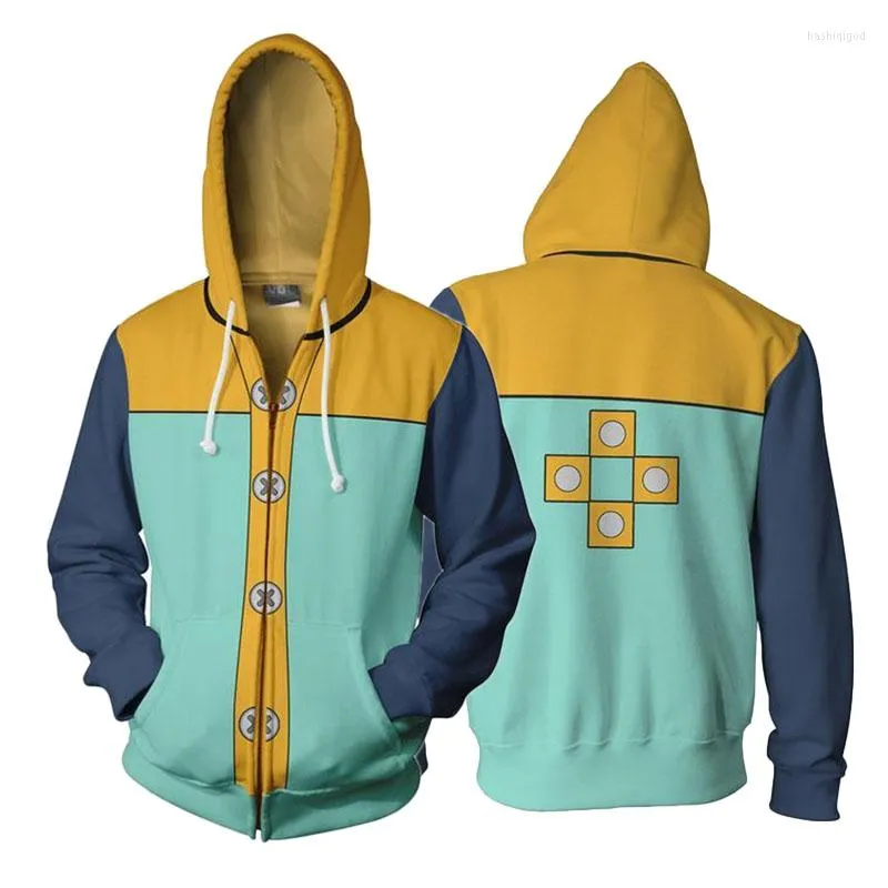Heren Hoodies Anime The Seven King Cosplay Hooded 3D Gedrukte Zip Up Jacket Sweatshirt Streatwear Long Sleeve Warm Coat S-5XL