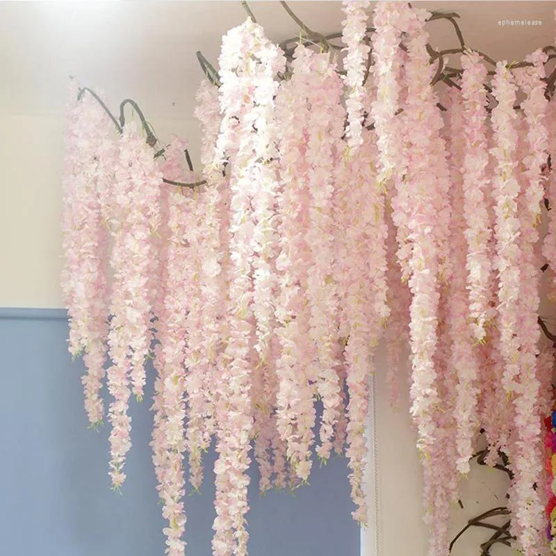 Decoratieve bloemen Kunstmatige kersenbloesem Vine Silk Sakura voor feest bruiloft plafond decor nep slinger boog ivy diy 30 cm