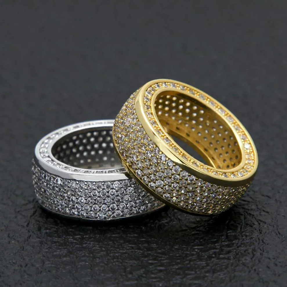 Anillos de circonio cúbico de acero inoxidable de hip hop helado de alta calidad Micro Pave CZ anillo mujeres hombres anillo de dedo chapado en oro y plata 213O