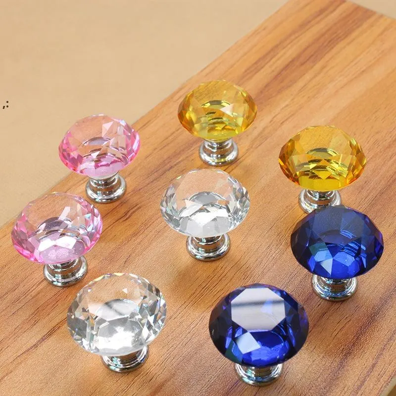 30mm Diamond Crystal Door Knobs Glass Drawer Knobs Kitchen Cabinet Furniture Handle Knob Screw Handles and Pulls GCE14267
