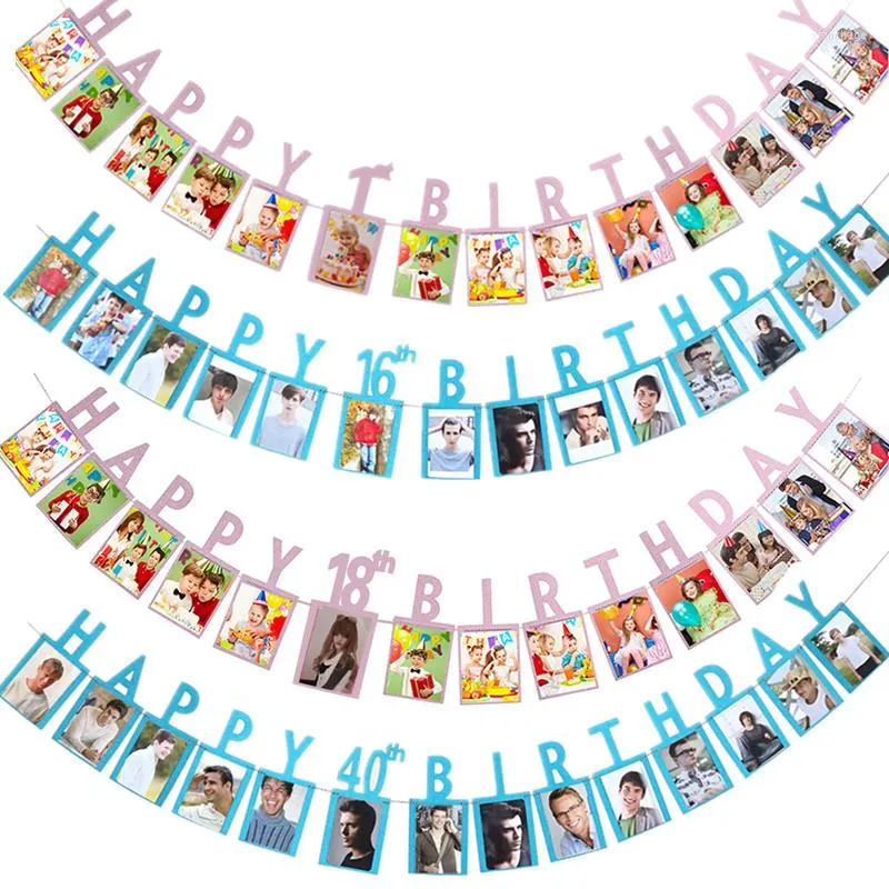 Party Decoration Happy Birthday Po Banner 1st 16 18 21 30 40 50 60 Anniversary Decor Kids Adult Bunting Garlands