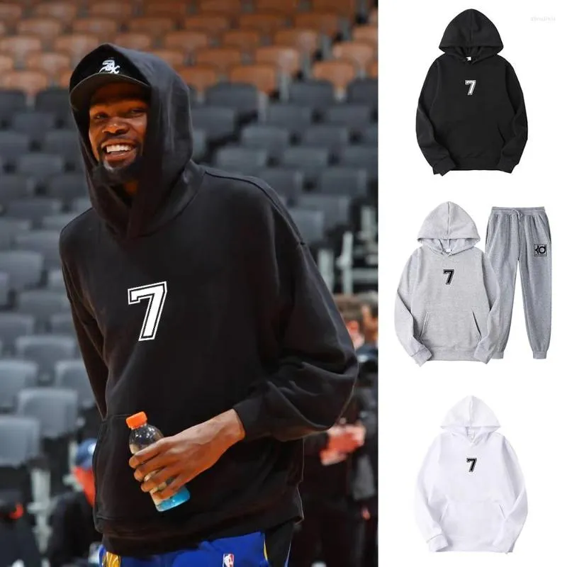 Men's Tracksuits Men's Basketball 7 Number Print Tracksuit Hoodies And Pants Hooded Set Fleece Top Sports Suit Sweatshirt Pullover