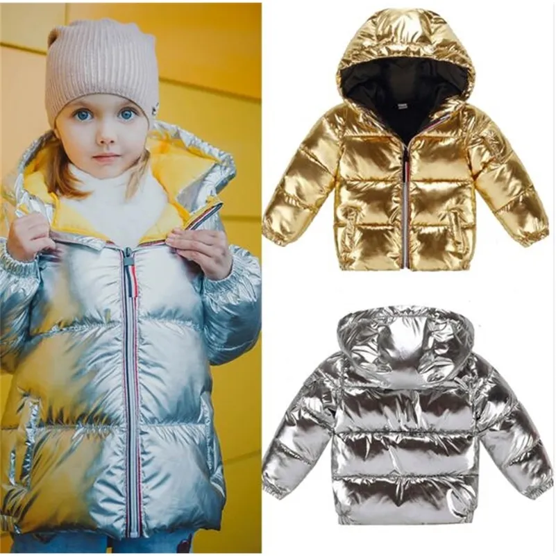Jaqueta de inverno infantil para crianças para crianças meninas prateadas douradas meninos pretos casuais casaco de casaco para bebês roupas fora roupas infantis de casaco de parka snowsuit 220919