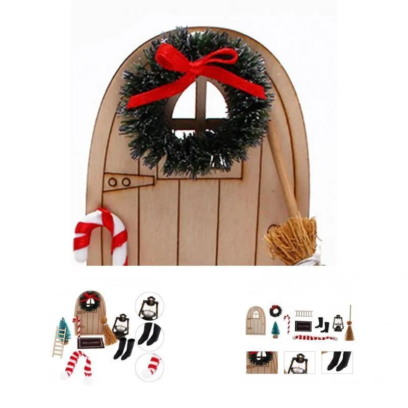 Decorative Objects Figurines Lovely Ornamental Mini House Elf Door Christmas Decoration Set for 1 12 Doll 220919