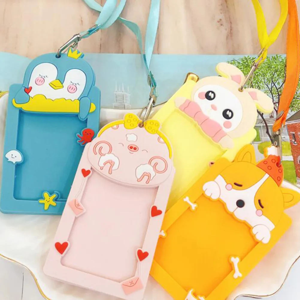 Cute Cartoon Silicone ID Holder Credit Card Case Key Cases 3D Bus Card Student Hanging Neck Cards Holders