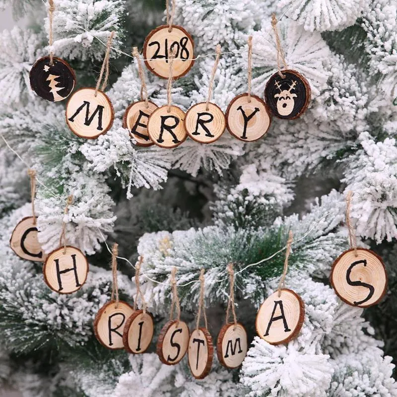 Christmas Decorations 100pcs DIY Wooden Pendant 8-9cm Unfinished Predrilled Wood Slices Round Log Discs Drop Ornaments For T