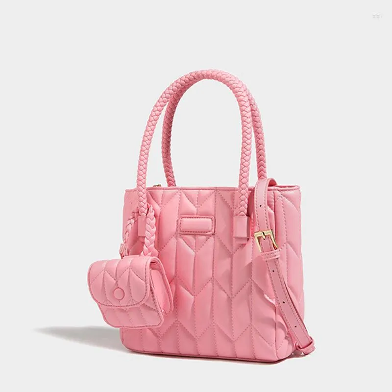 Kv￤llsp￥sar Ins Paragraph Pink Tote f￶r kvinnor Lingge Pleated Niche High-end Purses and Handbags Cute Texture Women's Shoulder Bag