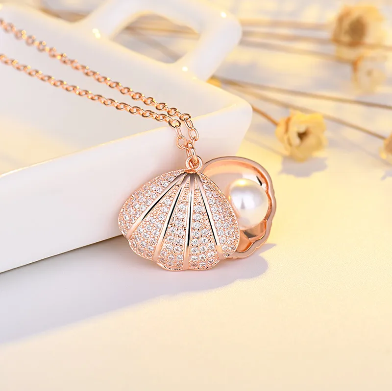 Pearl Shell Pendant Necklace S925 Silver Plated Love Forever Classic Women Girls Lady Christmas Wedding Jewelry Gift
