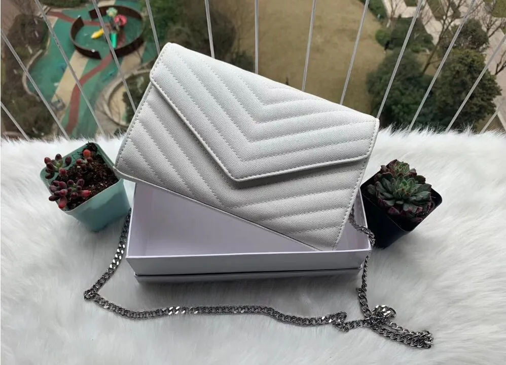 Moda Tasarımcı Çanta Tote Koyun Havyolu Metal Zinciri Gümüş Çanta Deri Çanta Flip Kapak Toz Torbası ile Diagonal Omuz Çantaları