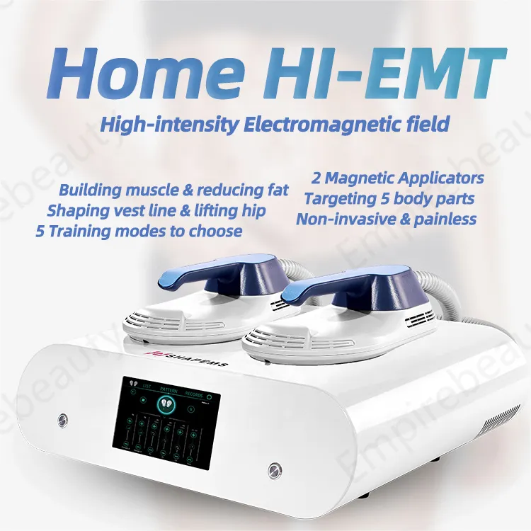 Entraînement musculaire électromagnétique non invasif Machine amincissante Stimulateur musculaire Ems Usage domestique 2 poignées Mini Emslim Neo RF Machines de sculpture corporelle brûlantes de graisse