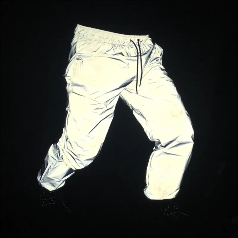 Мужские брюки брюки брюки отражающие флуоресцентные хип -хоп повседневной спорт ночной свет бегают уличные штефуны 220920