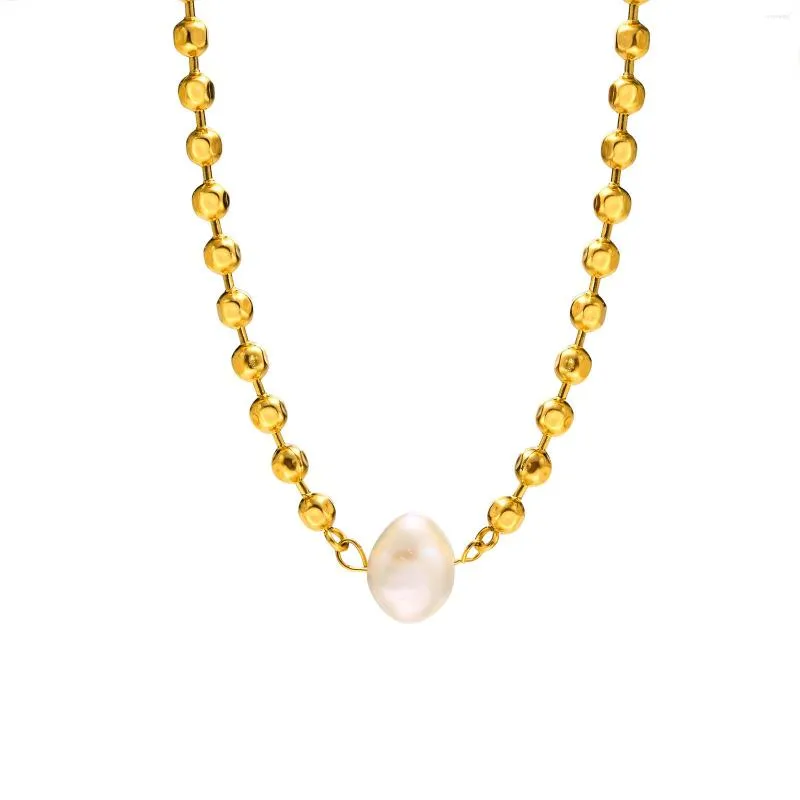 Pendentif Colliers Perle d'eau douce gracieuse pour femmes dames cadeau bijoux couleur or chaîne de perles en acier inoxydable avec fermoir à bascule