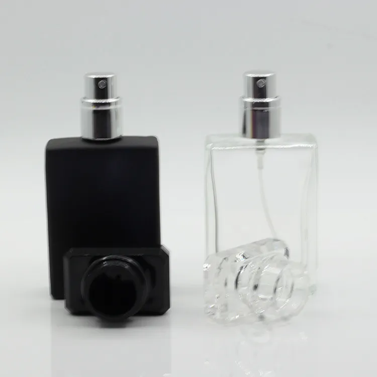 Garrane de pulverização de perfume portátil de vidro 50 ml de recipientes de cosméticos vazios com pulverizador de prata atomizante tampa clara