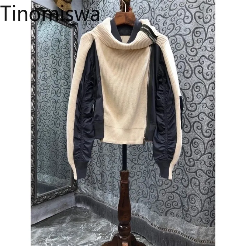 Kvinnorjackor tinomiswa Autumn Winter Ankomstjackor Kvinnor Kontrast Färg Patchwork Asymmetriskt Fashion Zipper Ytterkläderrockar 220921