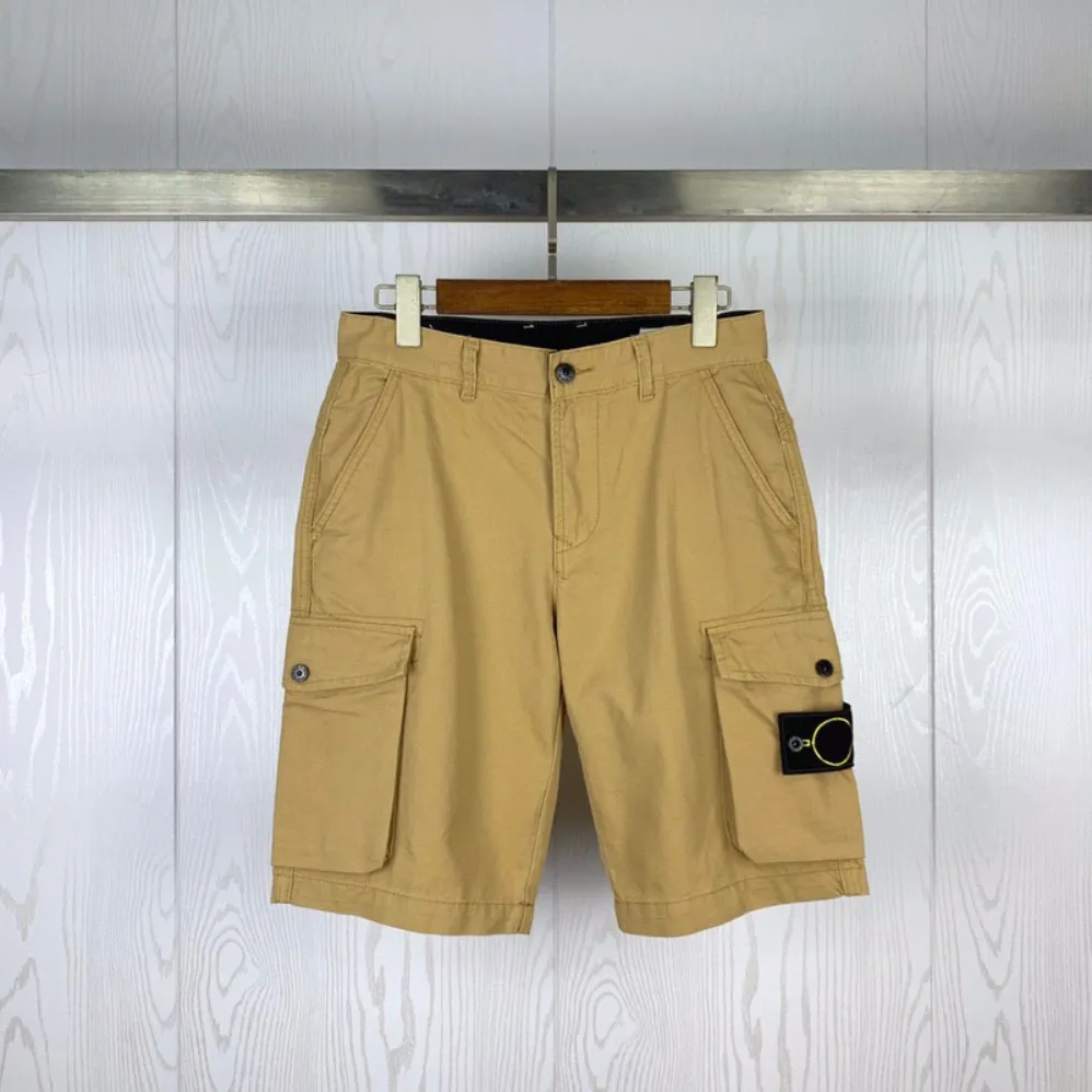Шорты 23ss Stone Spring Island Summer Cargo Men Women Women Style Cotton Men Multi Pocket Casual Badge Badge Shorts 042505