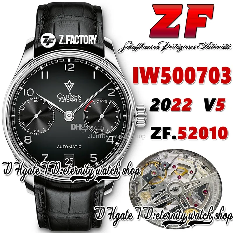 ZF V5 ZF500703 A52010 Automatisk herrar Titta på Black Power Reserve Silver Number Markers Rostfritt fodral Black Leather Strap 2022 Super Edition Eternity Watches