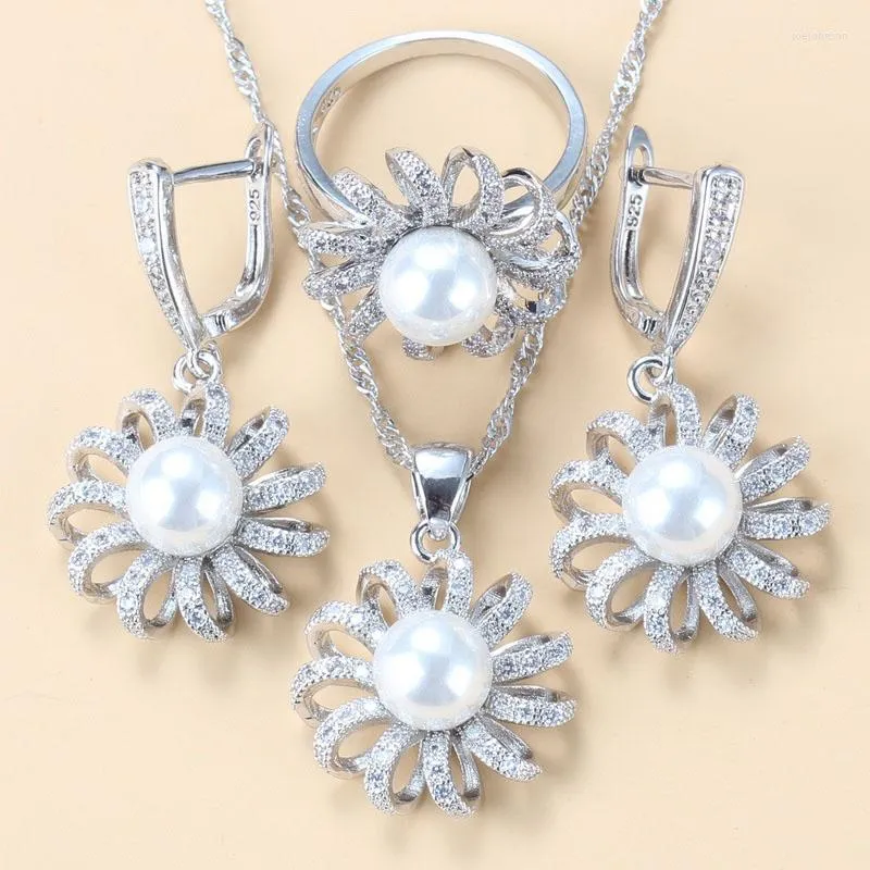 Necklace Earrings Set 925 Mark Natural Pearl Prom Elegant Women Suits For Wedding Ring And Sunflower Costume