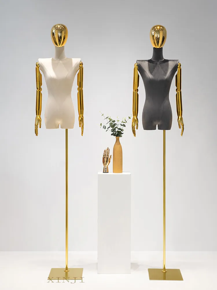 Şık Elektrokaplatma Düz omuz Manken Altın Kadın Model Kumaş Özelleştirilmiş