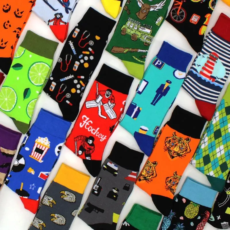 Men's Socks Colorful Men's Winter Combed Cotton Soft Wear Warm Funny Happy Men Women Long Calcetines De Hombre Business Dress