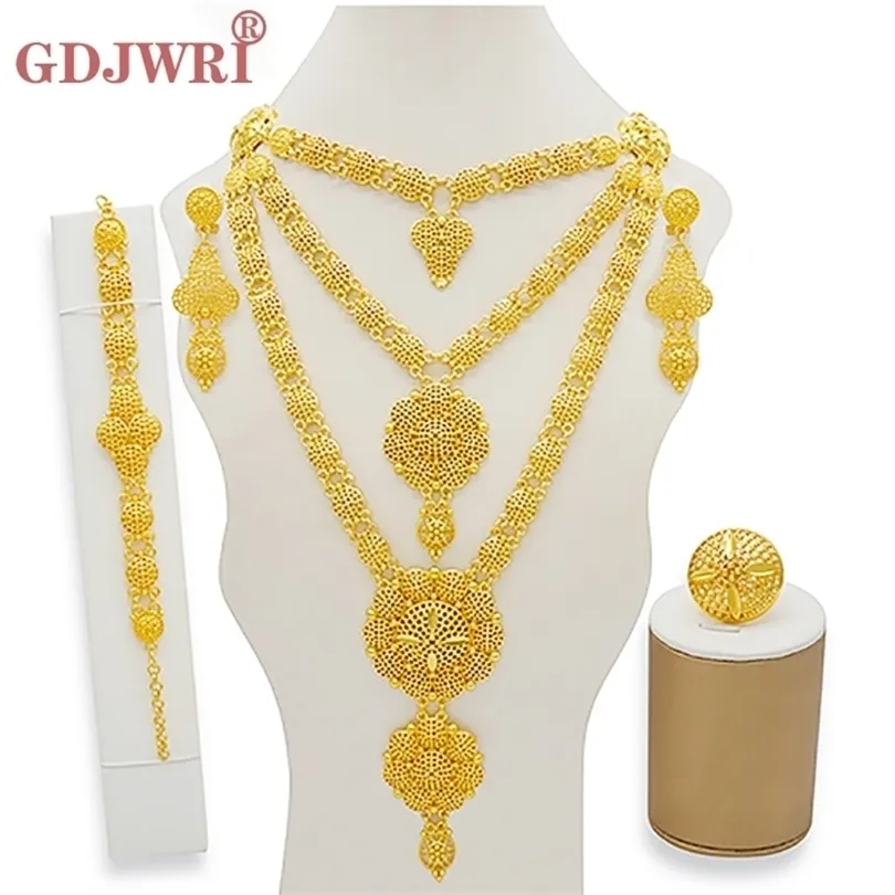 Other Jewelry Sets Dubai Jewelry Sets Gold Color Necklace Earring Set For Women African France Wedding Party Jewelery Ethiopia Bridal Gifts 220921