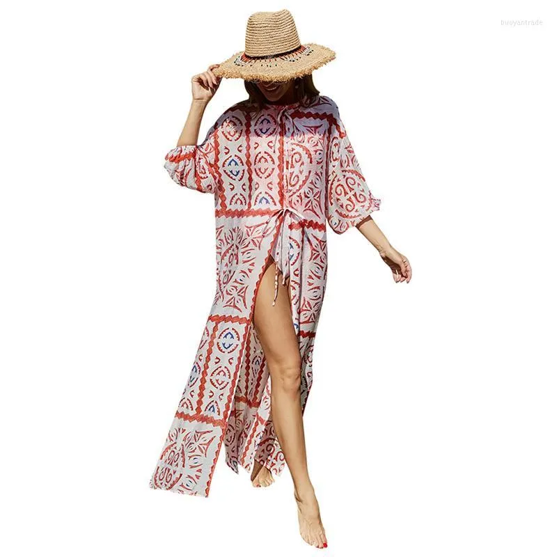 Women's Swimwear Women's Kimono Woman Summer Dress Adults Floral Print Long Sleeve Cardigan Smock Bikini Cover Ups For Dresses Beach