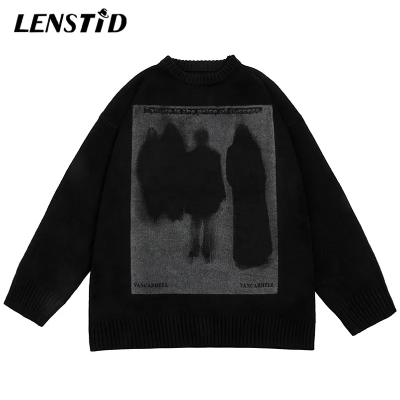 LENSTID Herfst Mannen Oversized Gebreide Trui Truien Hip Hop Grafische Print Streetwear Harajuku Losse Mode Casual Truien 220921