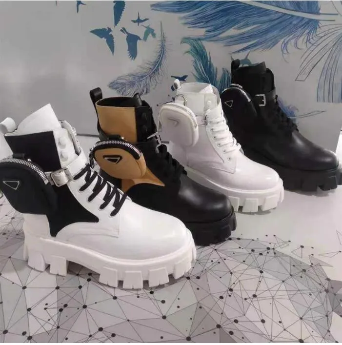 Monolith Designer Boots tornozelo de nylon bolso de bolso preto martin inverno sapatos grossos de sola de sola de borracha resistente a desgaste Sapato de plataforma alta 2111t