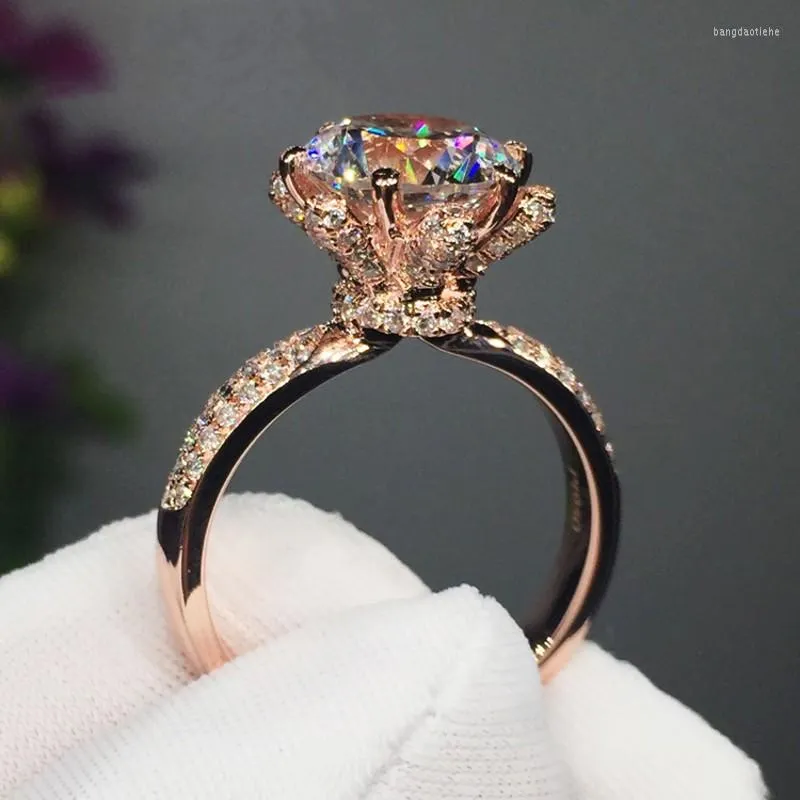 Clusterringen Vintage Flower Ring Rose Goud gevuld 3ct zirkon CZ Betrokkenheid trouwring voor dames bruidsfeestje sieraden