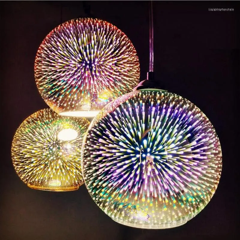 H￤ngslampor LED -lampor 3D Ball Starry Sky Light Glass Firework Lampshade Loft Restaurant Bar Kitchen Lamp