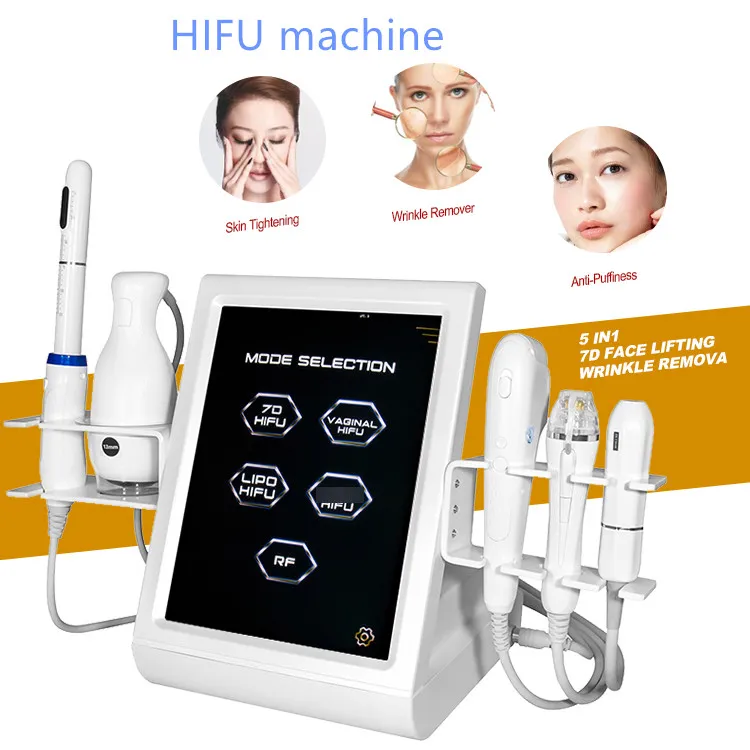 Équipement de beauté 5-en-1 HIFU Dispositif anti-rides Lifting du visage Minceur Hifu Vagin Serrage Cartouche Microneedle RF Supprimer les rides Machine