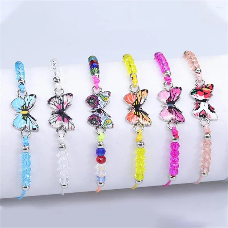 Stron Bracelets de papillon perl￩ color￩ en cristal color￩ Braceaux de corde tress￩e ￠ la main Bracles r￩glables pour femmes adolescents