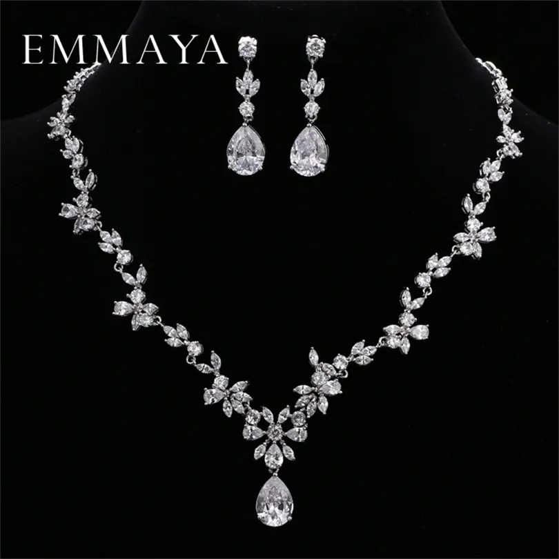 Autres ensembles de bijoux EMMAYA marque magnifique AAA CZ pierres ensemble de bijoux blanc cristal fleur fête ensembles de bijoux de mariage pour les femmes 220921