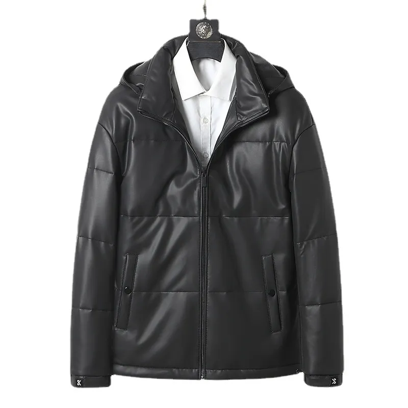 Leather goose down jacket men's deals