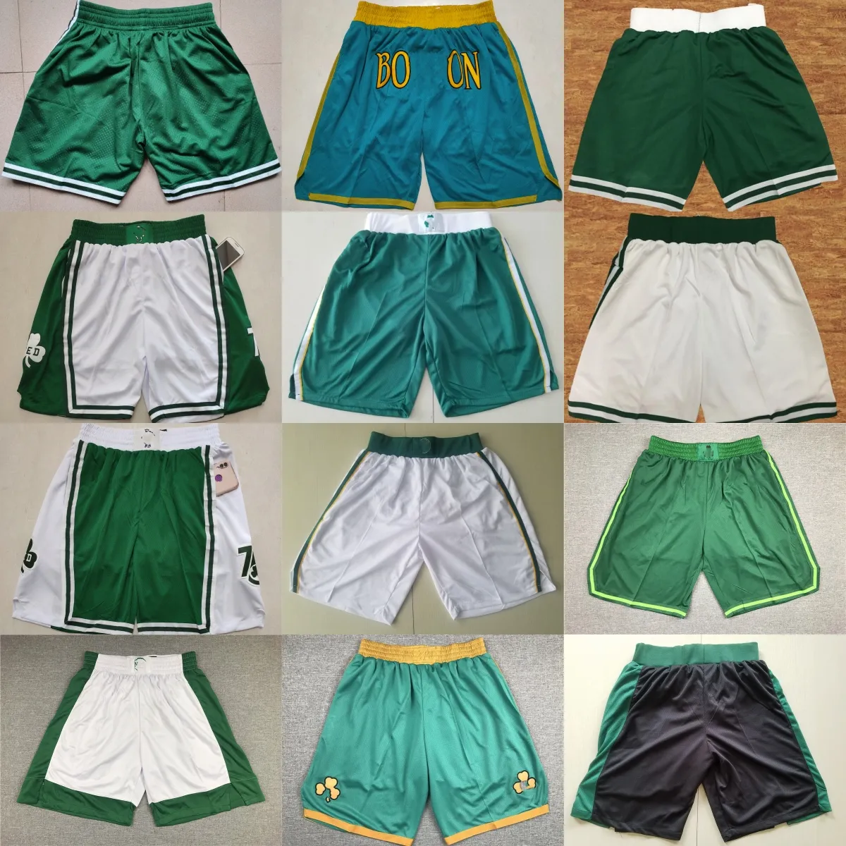 2022-23 New Basketball Jayson Brown Tatum Shorts Classic Green Bird Garnett Rondo Allen Pierce Hip Pop Pant Zipper Sweatpants Smart Horford Brogdon Williams Short