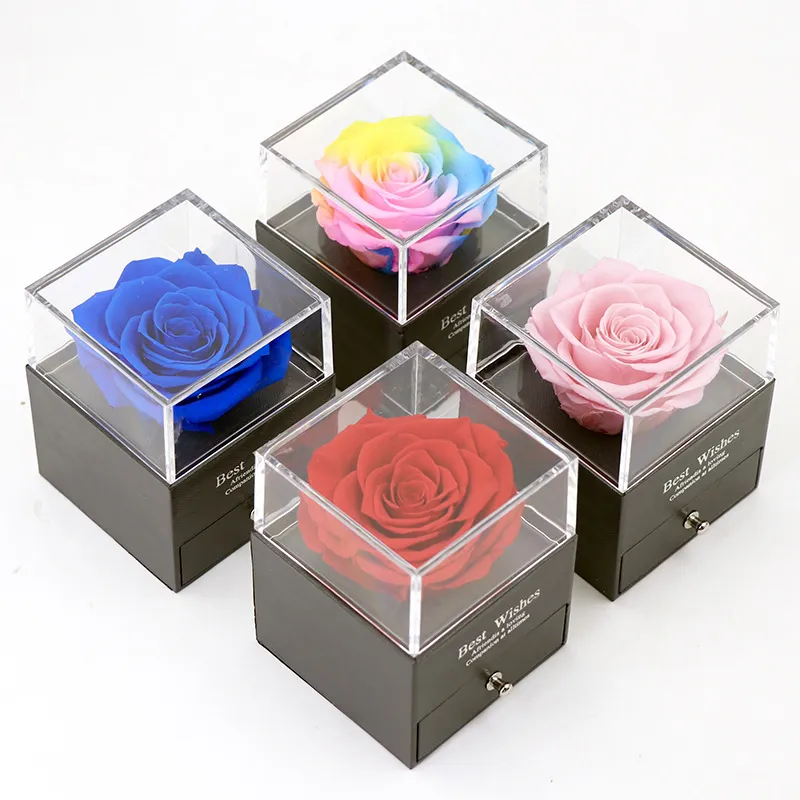 Preserved Flower In Glass Dome Eternal Rose Decoration Red Ecuador Gift Box Can Put Ring Valentines Day Birthday Creative Gifts for Women