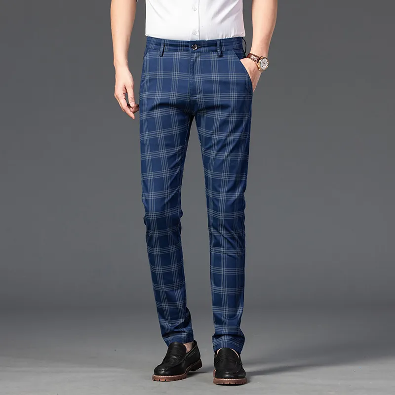 High-Quality Men's Summer Casual tartan trousers mens - Classic Stripe Plaid in Black Solid Color - Formal Suit Pants for Male (Sizes 30-38)