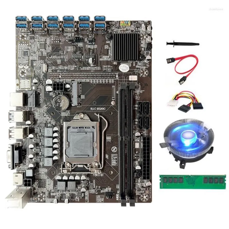 Motherboards B250C BTC Motherboard 12GPU PCIE To USB3.0 Slot LGA1151 DDR4 4GB 2666Mhz RAM 4PIN SATA Cable Cooling Fan ETH Miner