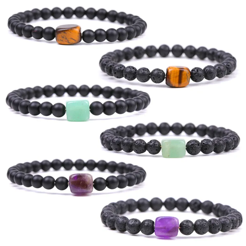 Bracelet Chakra en pierre naturelle 6mm pierre de lave oeil de tigre améthyste perle Bracelets femmes homme bijoux