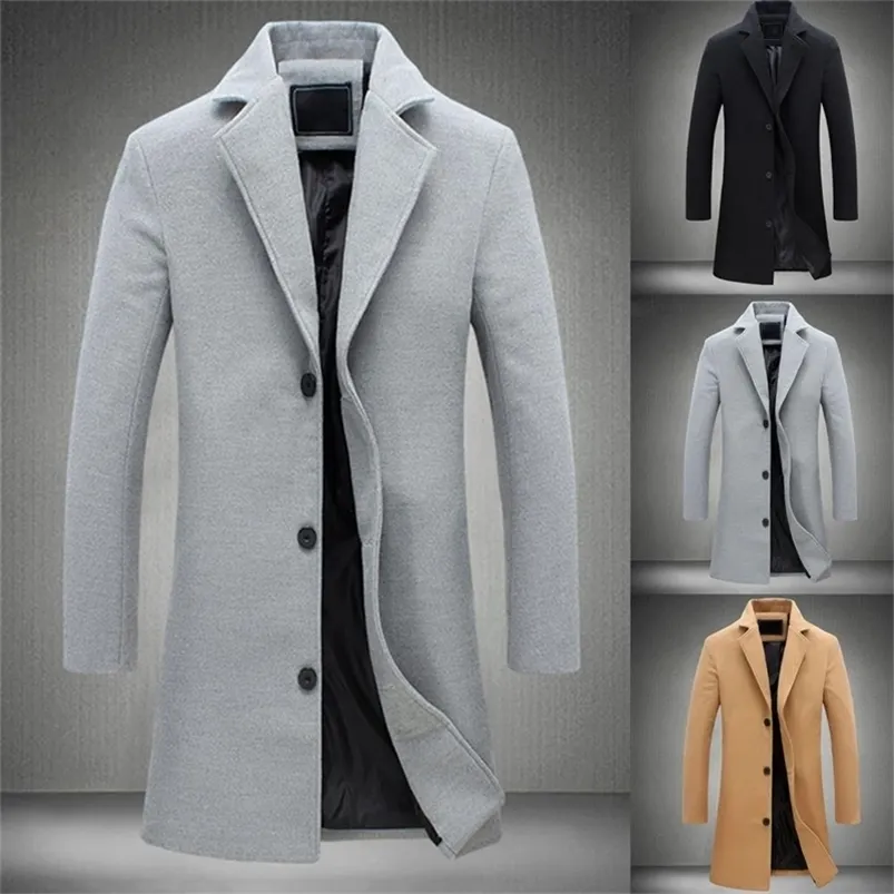 Casacos masculinos de inverno casaco masculino único breasted decorativo jaqueta fácil jogo poliéster manter quente casaco masculino para roupas masculinas de escritório 220921