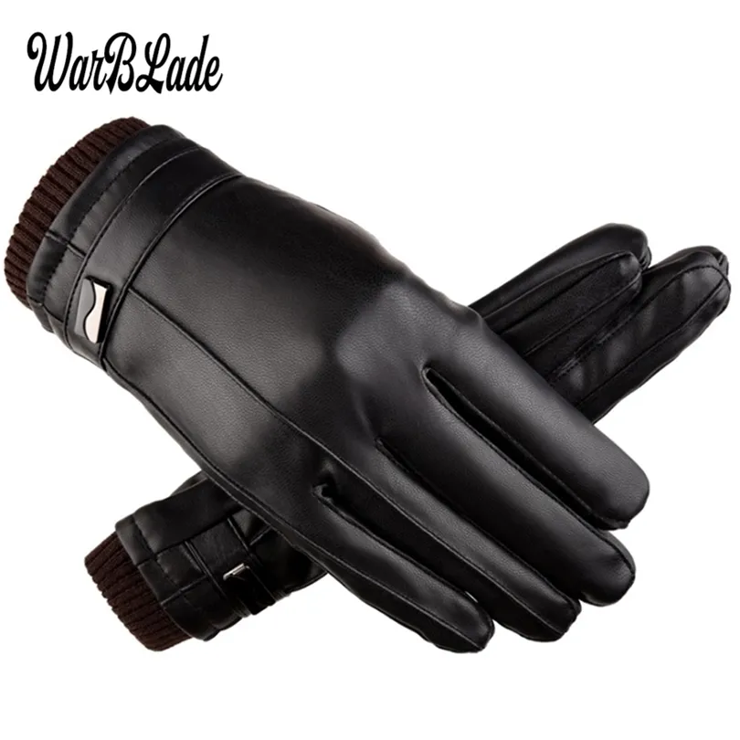 Cinq doigts gants hommes luxueux PU cuir hiver conduite gants chauds cachemire gants tactiques noir goutte de haute qualité 220921