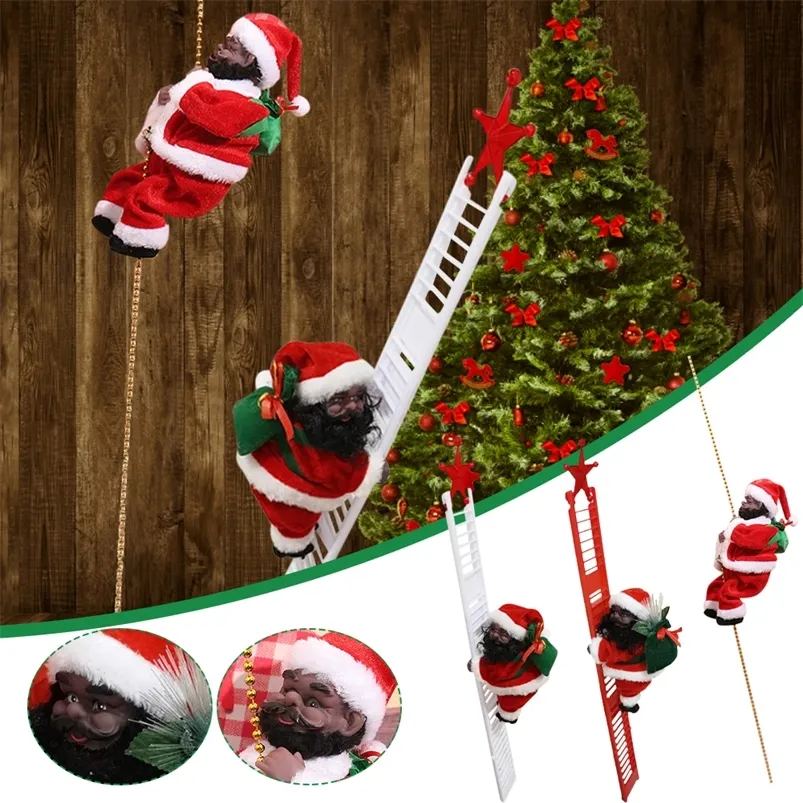 Juldekorationer Electric Santa Claus Climbing Ladder Plush Toy Doll med musikbatteri Driven Juldekoration Present till barn Xmas Ornament 220921