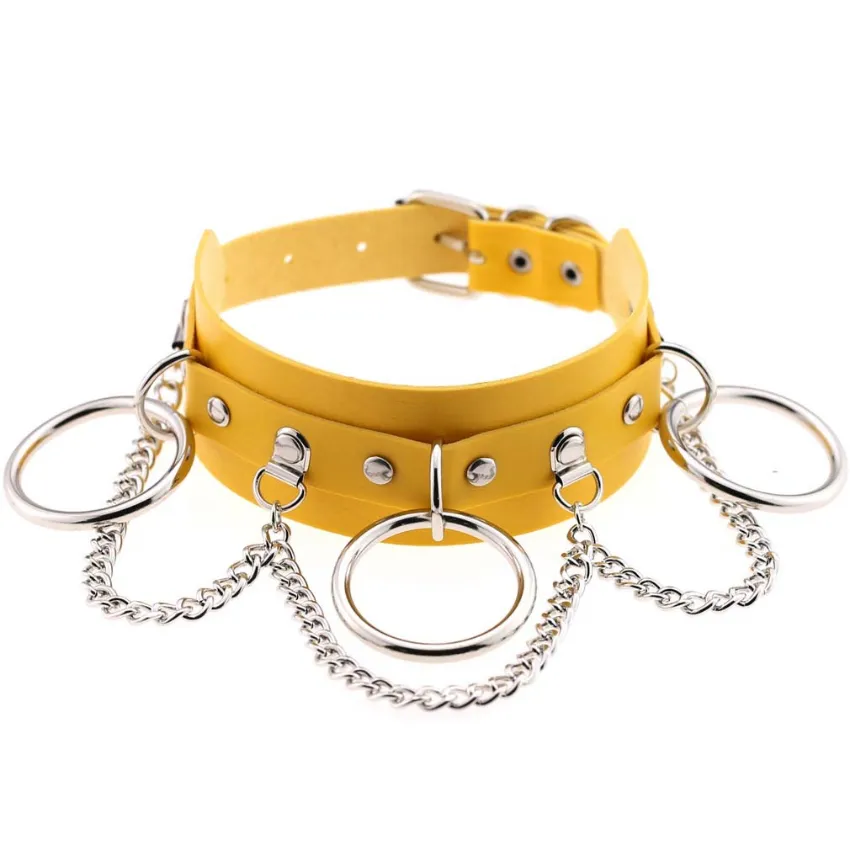 Uppdatera sexig pu läder krage chokers justerbar exotisk nattklubb o-ring kedja choker halsband halsring för kvinnor mode smycken