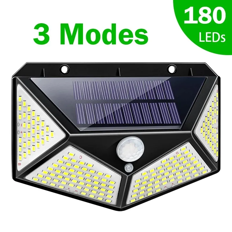 180 Solar Wall Lights Outdoor Lamp with Motion Sensor Light LEDs Spotlight Waterproof Sunlight Street Lamp for Garden Outside