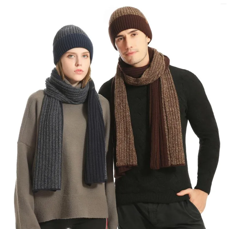 Bérets hiver hommes et femmes bonnet en laine ensemble fibre acrylique chaud coupe-vent tricoté chapeau épaissi écharpe gants costume trois pièces