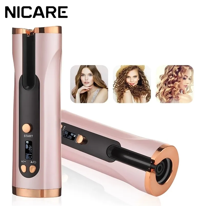 Curling Irons Nicare Automatic Hair Curler Iron LCD Display USB uppladdningsbar korrugering för Portable Wave Wave Styling Tool 220921