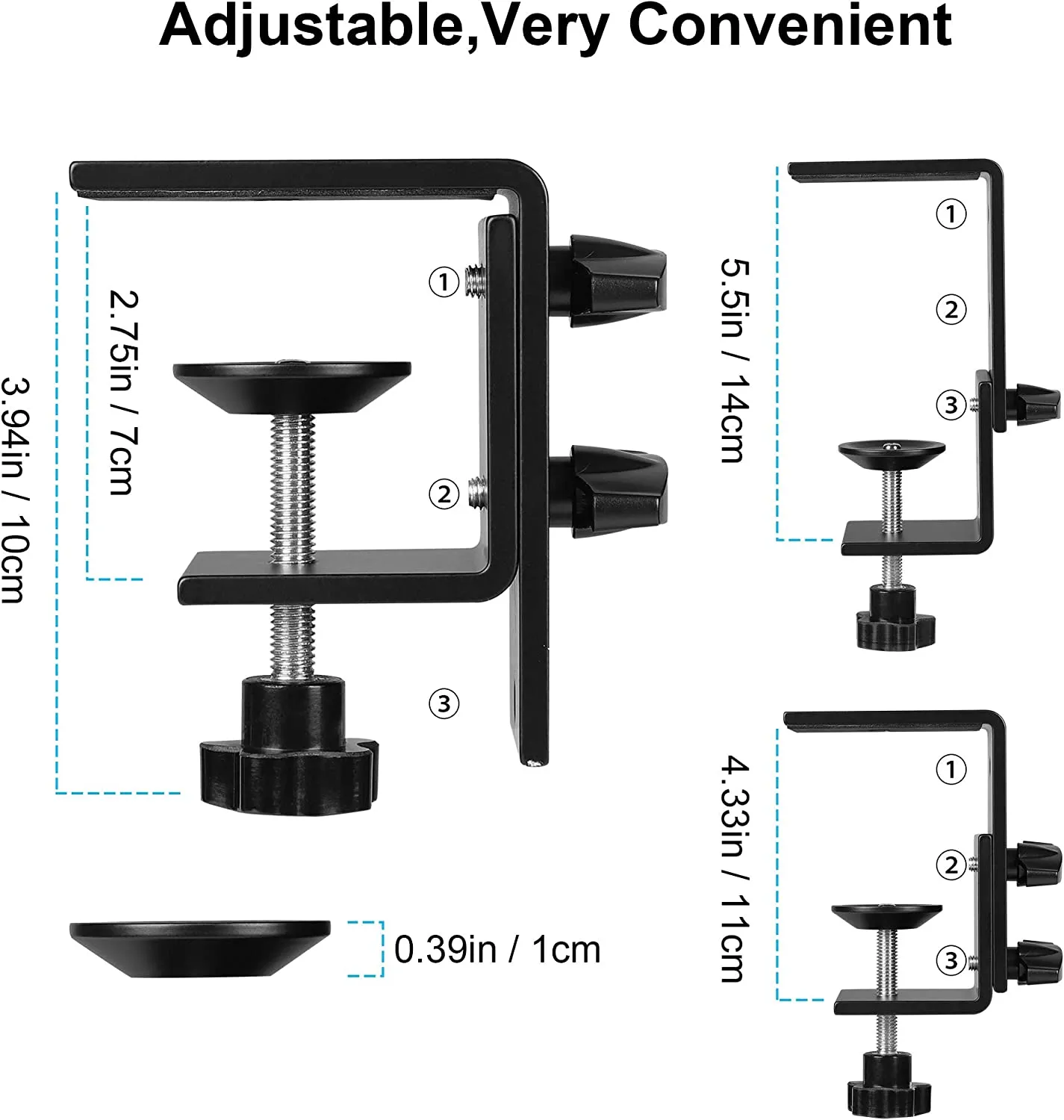 Support de bureau Support de lumière de table Support à clip C avec vis 1/4 de pouce pour anneau lumineux LED réglable 13,7-23,2 pouces/35-59 cm pour le maquillage en direct, la prise de vue photo et vidéo